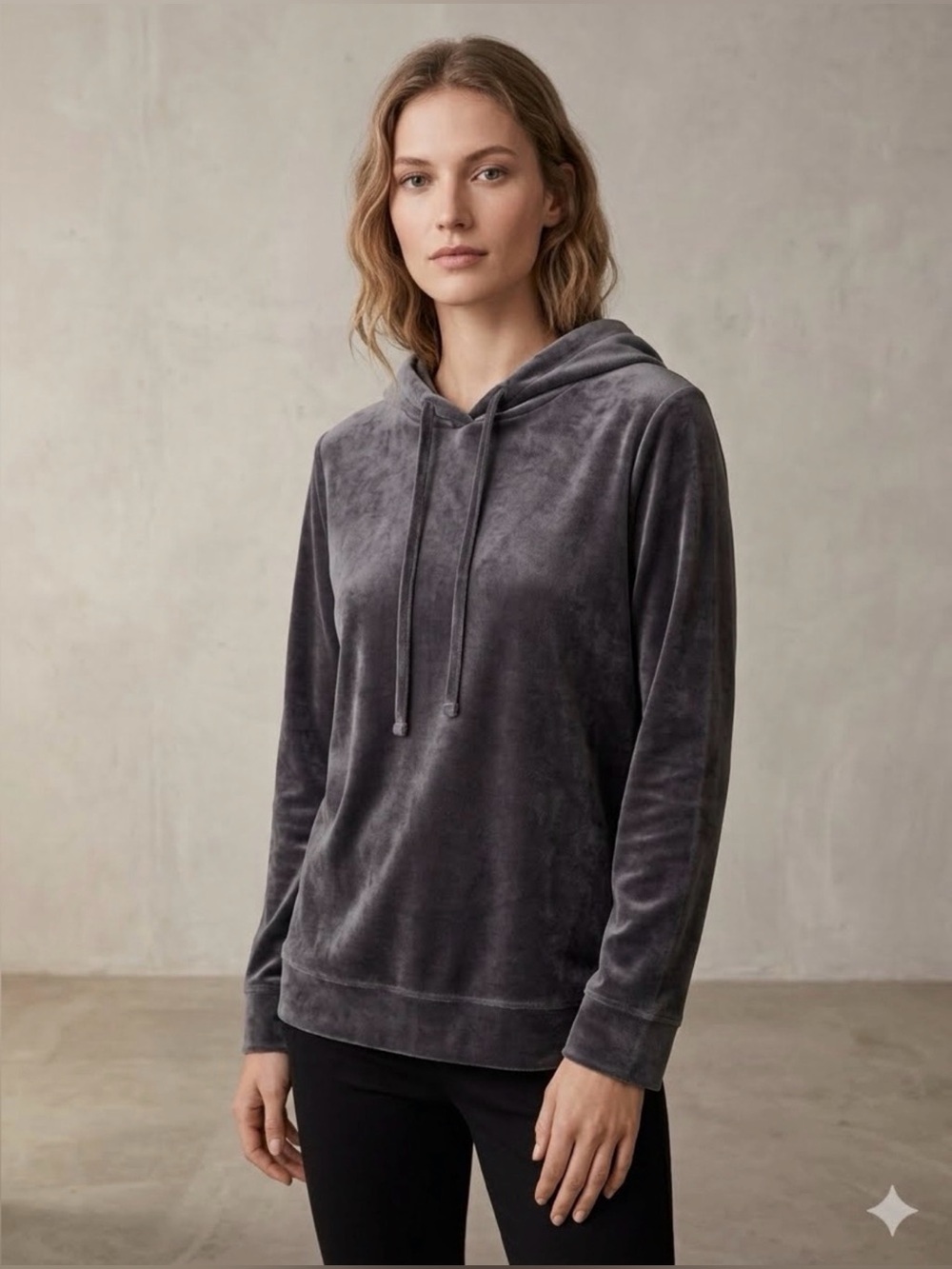 LOFT Velour Hoodie Gray M Women's Soft Lounge Pullover